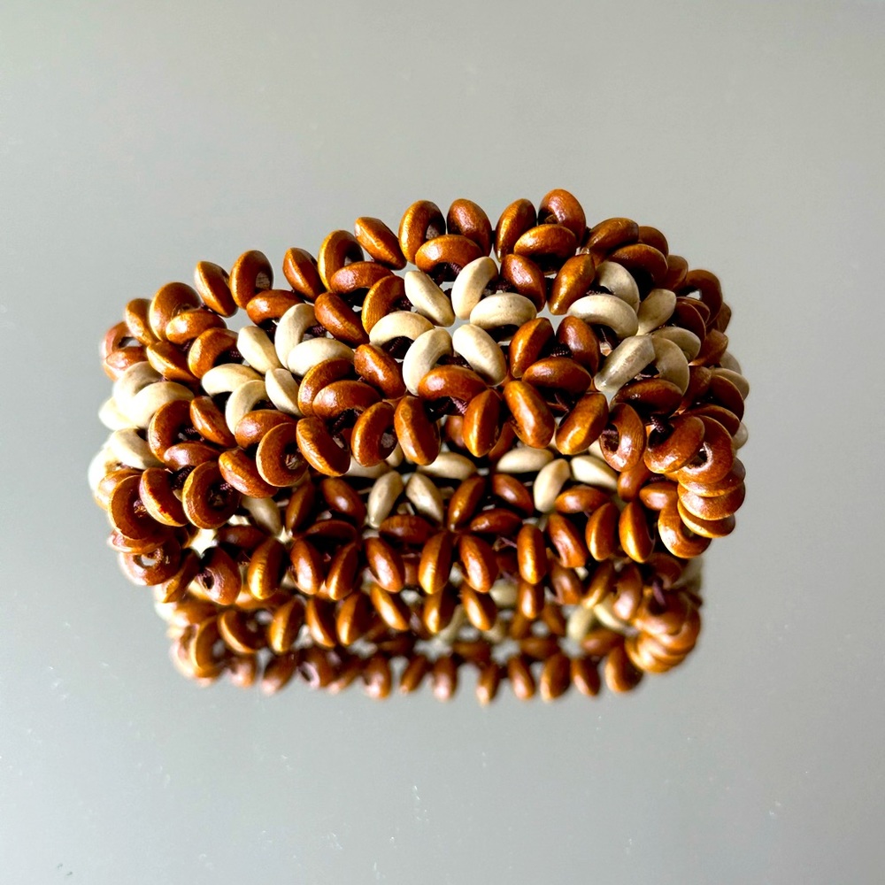 Gorgeous Beaded Coffee Coloured Wooden Stretch Bracelet Boho Style